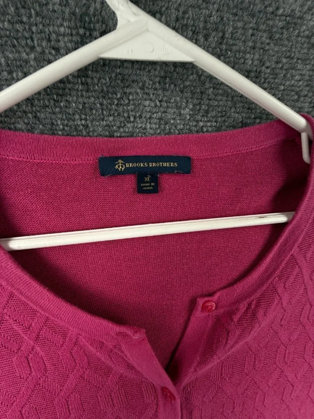 Brooks Brothers Pink Cardigan Sweater Knit XL Textured Long Sleeve Rayon Cotton